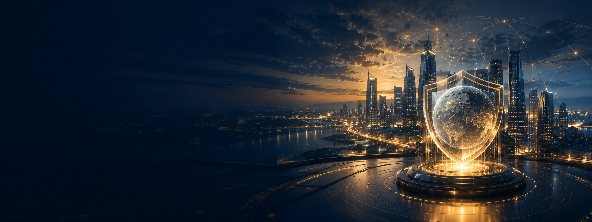A future-facing digital city with luminous global connections representing SGDI's purpose, mission, and reason for existence