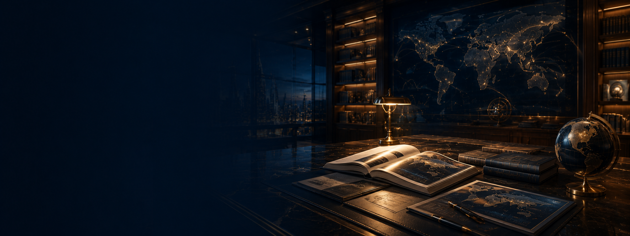 A refined academic and institutional study environment representing education infrastructure, learning systems, and global knowledge development